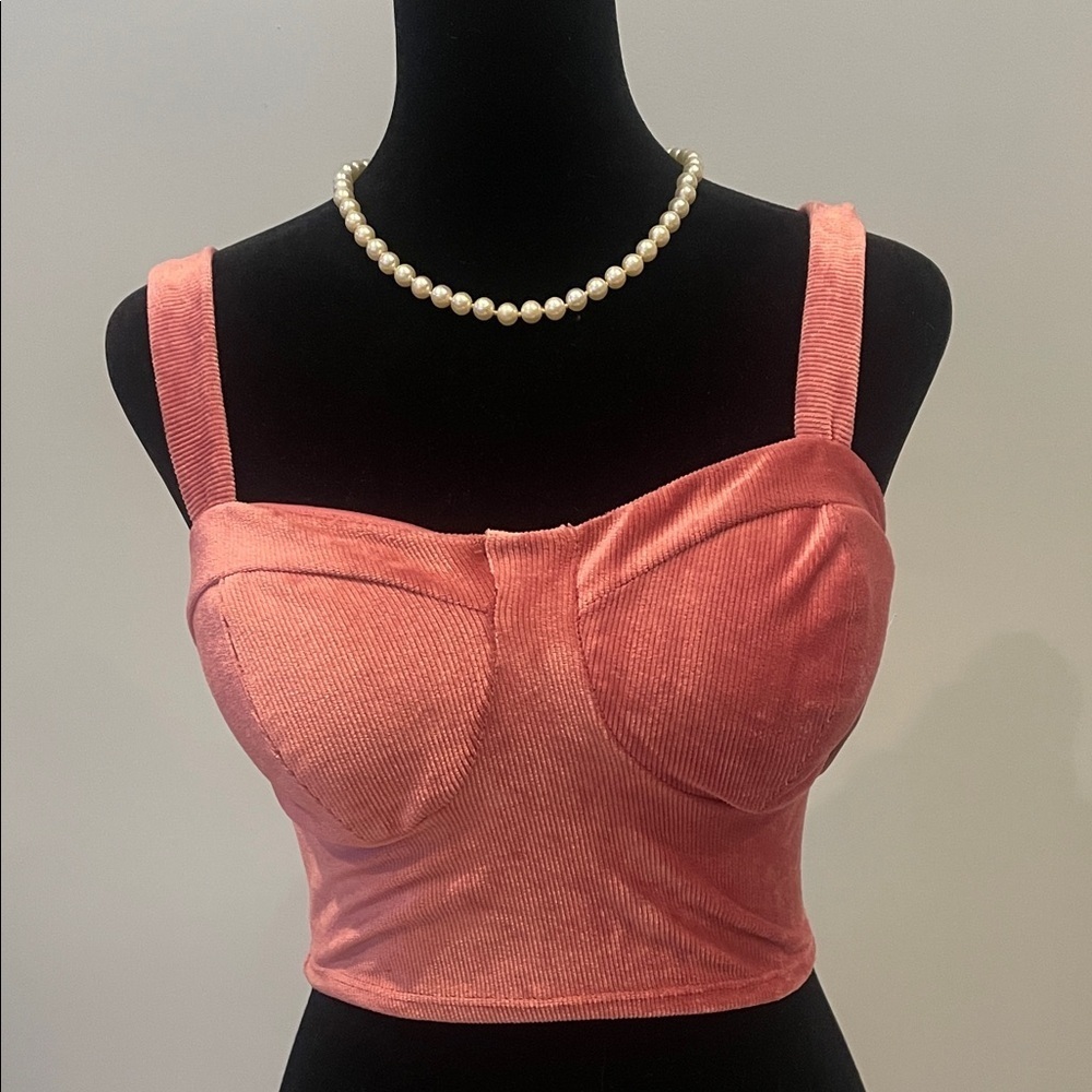 Pink Velvet corduroy  Crop Top - halter top - cami